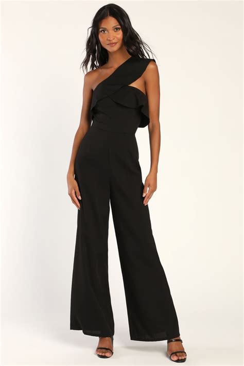 Cute Black Jumpsuit One Shoulder Jumpsuit Wide Leg Jumpsuit Lulus