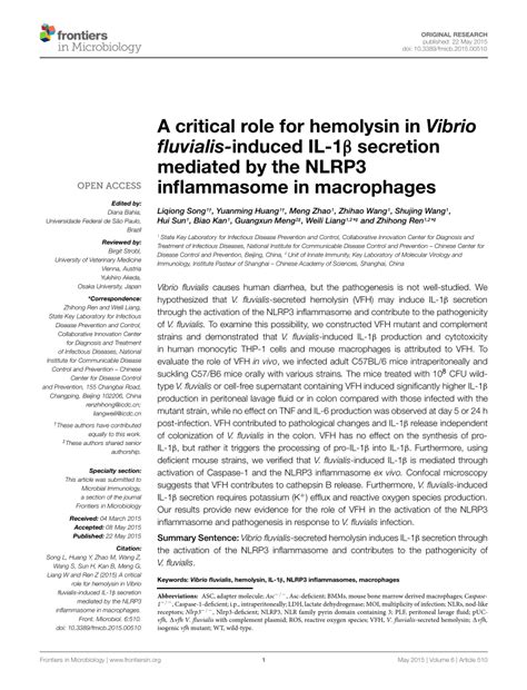 Pdf A Critical Role For Hemolysin In Vibrio Fluvialis Induced Il