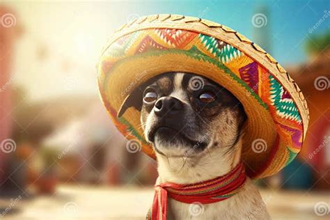 Cute Dog Sombrero Hat Generate Ai Stock Illustration Illustration Of