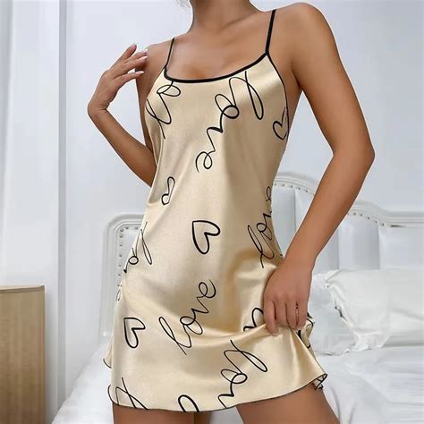 High Quality Summer Letter Sexy Nightie Lingerie Ice Silk Pajamas Night Dress Sleepwear