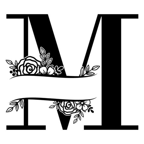 The Letter M With Flowers And Leaves On It S Uppercase Is Outlined In Black