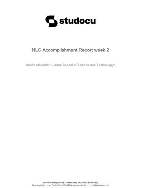 Nlc Accomplishment Report Week 2 Pdf Science And Mathematics