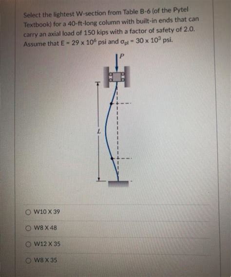 Solved Select The Lightest W Section From Table B 6 Of The Chegg