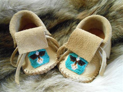 Handmade Baby Moccasins Hand Beaded Eagle Design Hand Sewn