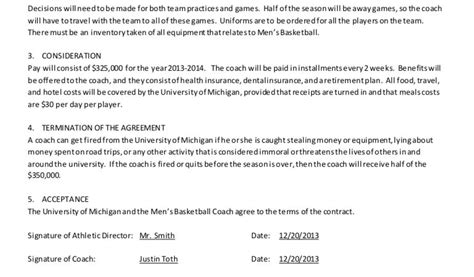 Basketball Player Contract Template Men 39 S Basketball Coach Contract ...