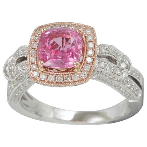 Suzy Levian K White Gold Oval Cut Pink Ceylon Sapphire And White