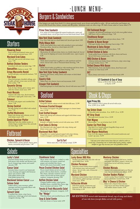 Lucky's Steakhouse menu in Midland, Michigan, USA