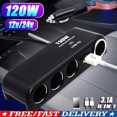 4 Way 12V Multi Socket Car Cigarette Lighter Splitter USB 120W Charger