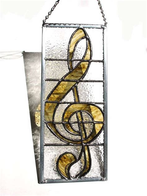 G Clef Musical Note Stained Glass Suncatcher Tortoise Brown Etsy Stained Glass Stained