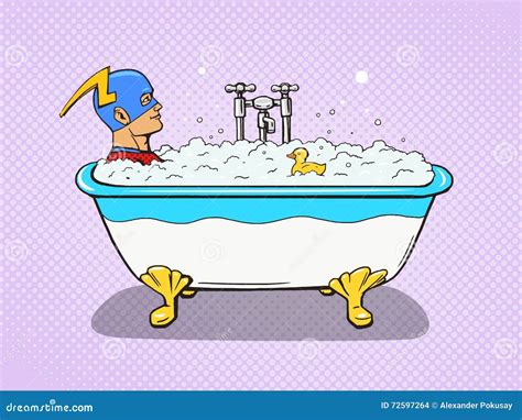 Superhero Takes A Bath Comic Vector Stock Vector Illustration Of