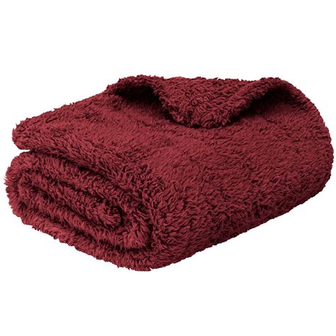 Pavilia Wine Red Plush Throw Twin Blanket For Couch Sherpa Soft Cozy