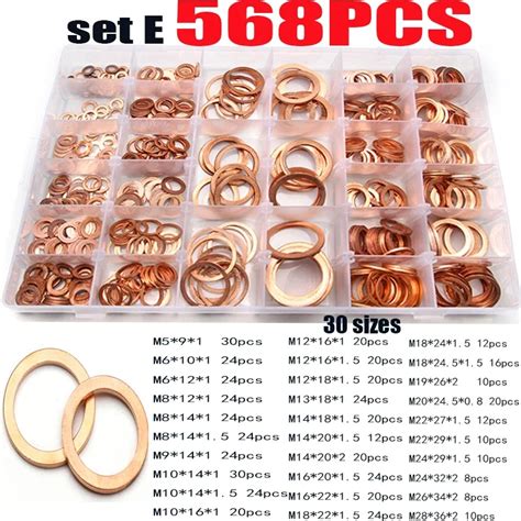 Pcs O Ring Copper Washer Gasket Set M M Flat Ring