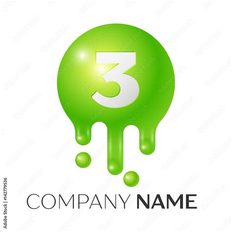 Number three splash logo. Green dots and bubbles number design on grey ...