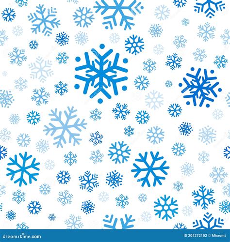 Flying Blue Snowflakes Snow Seamless Pattern On White Background