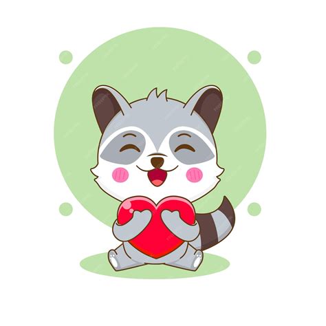 Premium Vector Cute Raccoon Hugging Love Heart Cartoon Character