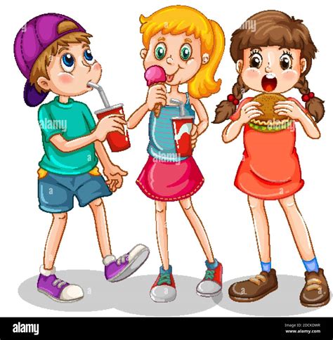 Ni Os Comiendo Comida Chatarra Im Genes Vectoriales De Stock Alamy