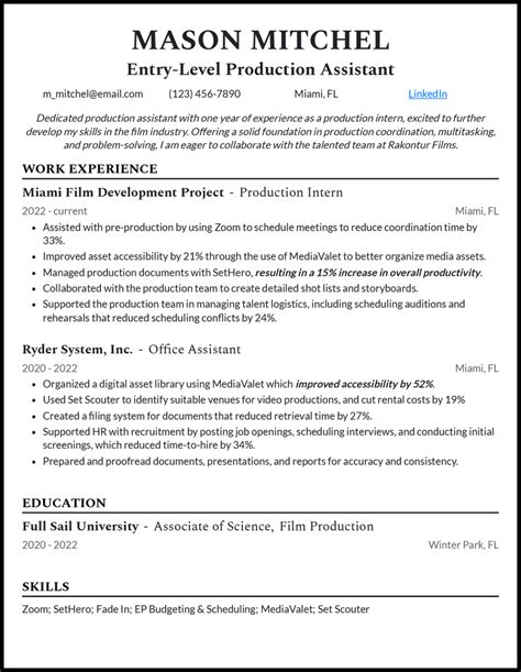 7 Production Assistant Resume Examples Created For 2024