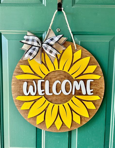 Sunflower Welcome Door Hanger Sign For Front Door Floral Design T