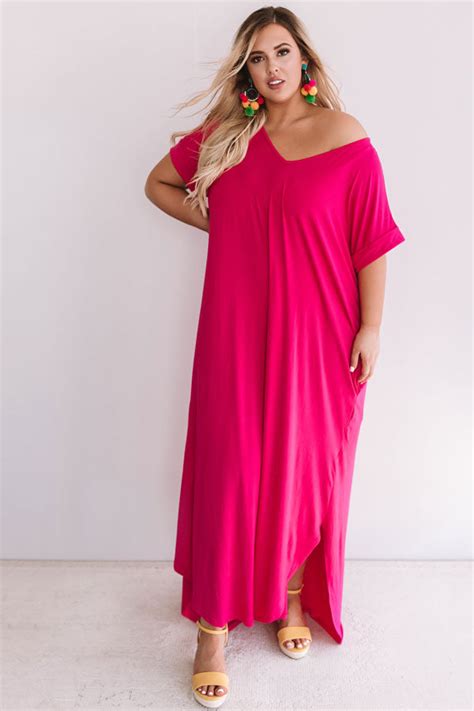 Just My Type T Shirt Maxi In Hot Pink Curves • Impressions Online Boutique