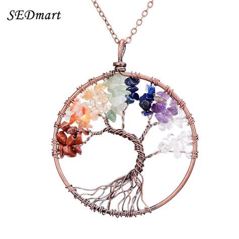 Sedmart Chakra Tree Of Life Pendant Necklace Copper Crystal Natural