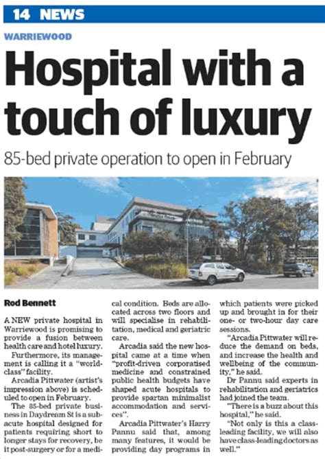 In The Media Arcadia Pittwatter Private Hospital