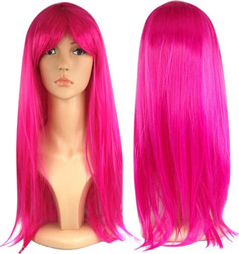 Womens Ladies Long Straight Wig Fancy Dress Cosplay Wigs Pop Party Costume Hot Pink Toptoy