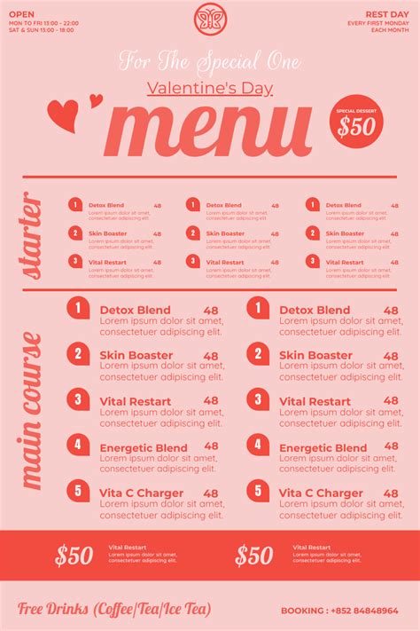 Valentine Special Menu Menu Template