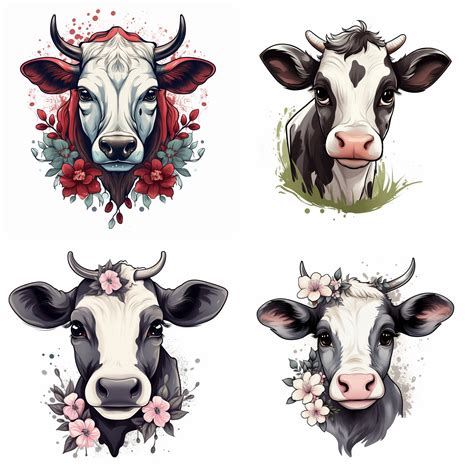 Cow Tattoo Design, Cow PNG, Cow Print PNG, Tattoo Flash, Digital ...