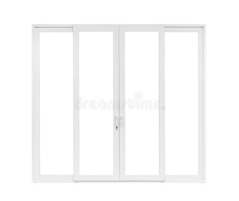 Real Modern Black Store Front Double Glass Door Window Frame Isolated On White Stock Image