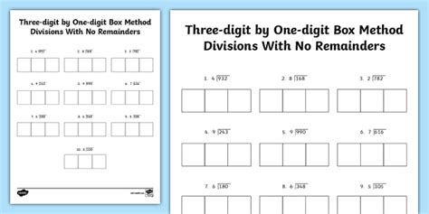 Three Digit By One Digit Box Method Divisions With No Remainders Worksheets Library