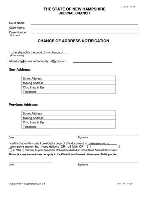 Fillable Change Of Address Notification The State Of New Hampshire