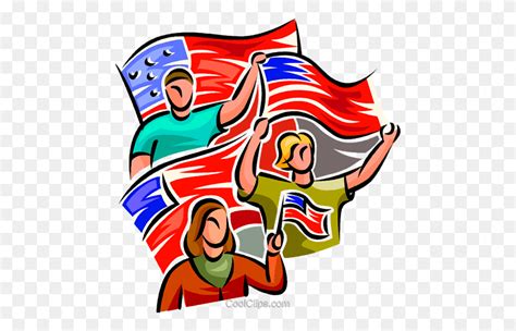 People Waving American Flags Royalty Free Vector Clip Art Waving