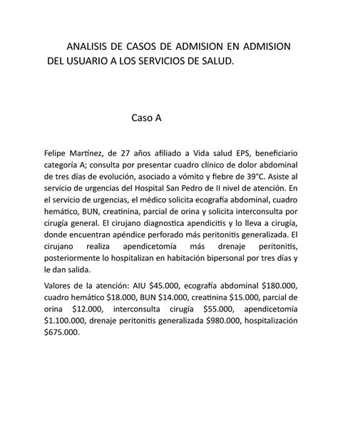 Analisis De Casos De Admision En Admision Del Usuario A Los Servicios