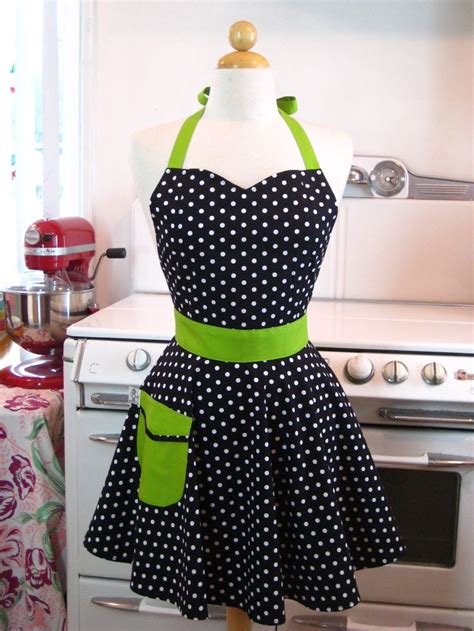 Retro Full Apron Sweetheart Neckline Black And White Polka Dot Etsy