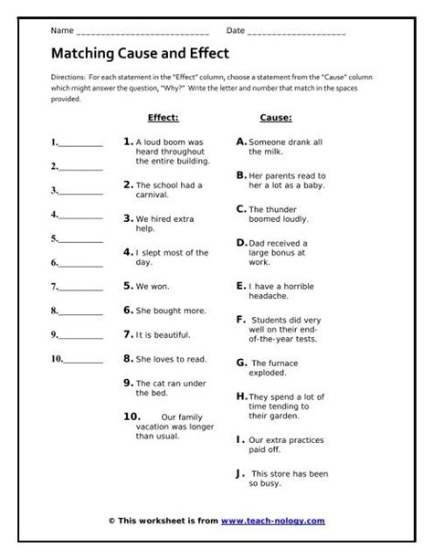 Matching Cause And Effect Teach Nology