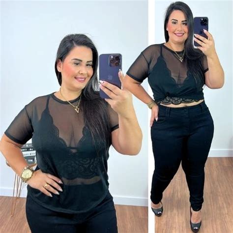 Blusa Tule Preto Plus Size Bel Ssima Belissima