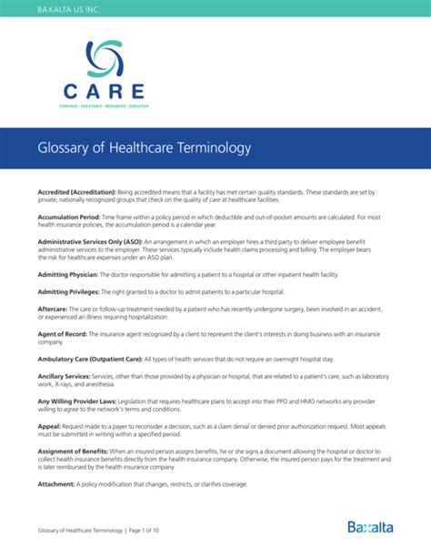 Glossary Of Healthcare And Insurance Terms