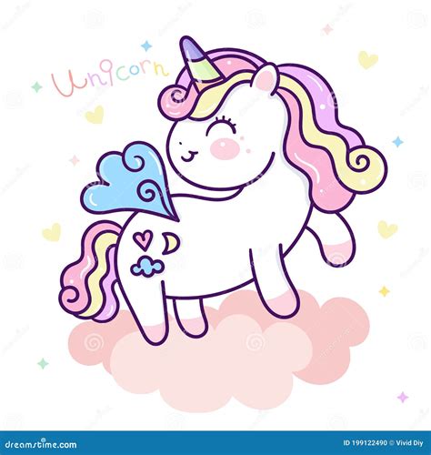 Cute Unicorn Pegasus Vector Fly On Sky With Pastel Cloud Pony Cartoon