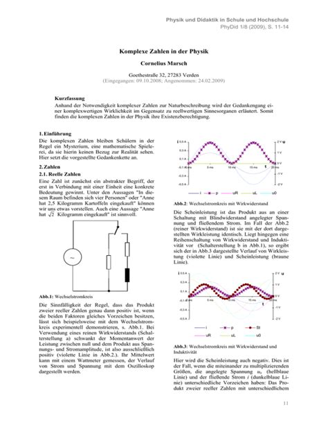 Komplexe Zahlen In Der Physik