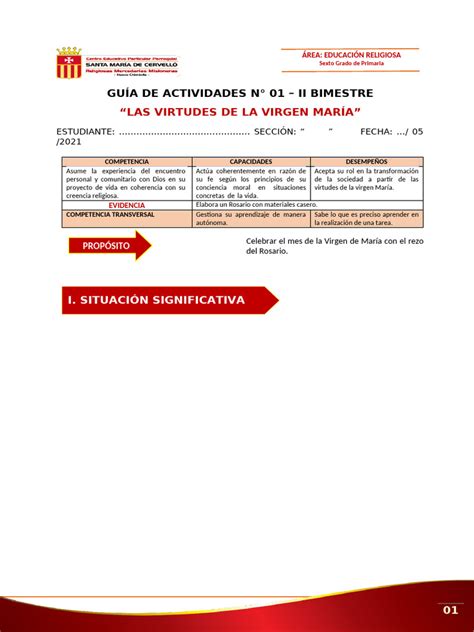 2021 Guía De Aprendizaje 01 Bimestre Ii Sexto Grado De Primaria Pdf María Madre De