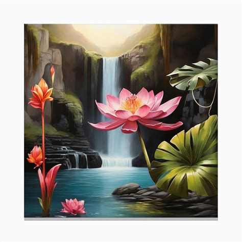 Lotus Flower Waterfall Canvas Print By Balram Giri Fy