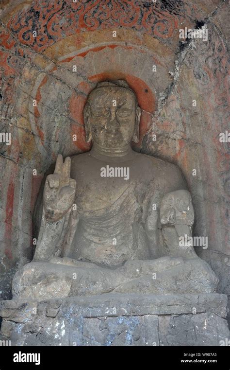 The Stone Amita Buddha Statue Shows A Peace Sign In The Th Cave Of