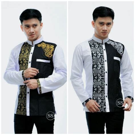 Jual Baju Koko Muslim Pria Terbaru Baju Koko Bordir Kombinasi Batik