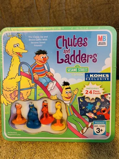 Chutes And Ladders Sesame Street Edition Tin Box Rare With Puzzle