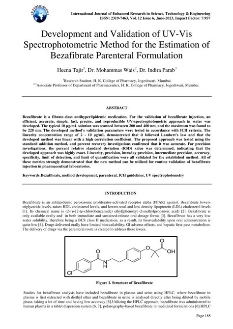 Pdf Development And Validation Of Uv Vis Spectrophotometric Method For The Estimation Of