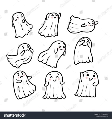 Ghosts Collection Cute Doodle Style Funny Stock Vector (Royalty Free ...