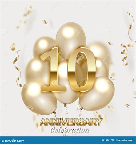 10 Anniversary Gold Numbers With Golden Confetti Stock Illustration Illustration Of Birthday