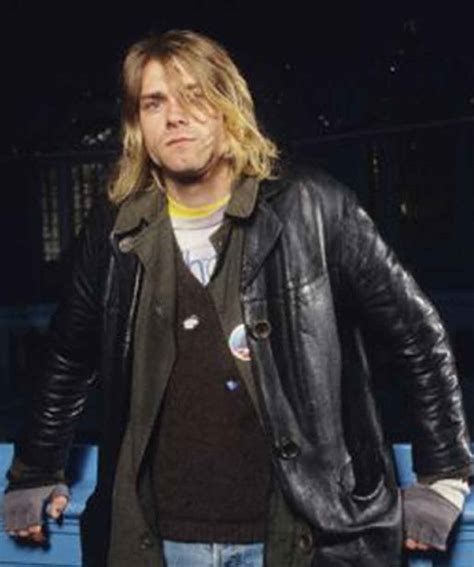 American Singer Kurt Cobain Men Black Leather Coat