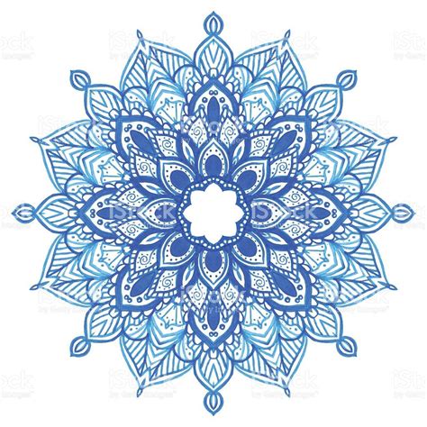 Watercolor Hand Drawn Blue Mandala Lace Circular Ornament Vector