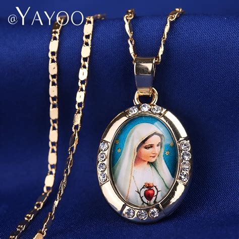 Ayayoo Necklaces Pendants Gold Color Jesus Virgin Mary Necklace Women